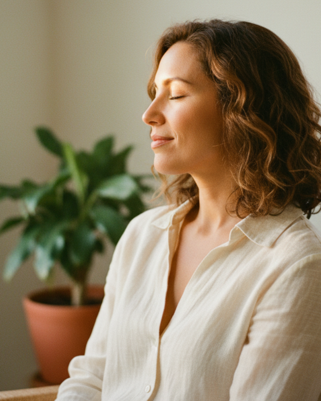 Mujer bajo un cielo estrellado con luz dorada y violeta, abriendo sus manos al universo en un gesto de manifestación y confianza.