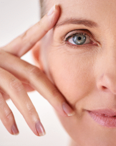Mujer sonriente  al  tarde de fondo, reflejando libertad y madurez emocional.