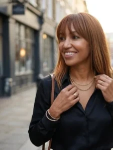 Mujer sonriendo mientras se reconoce y conecta consigo misma