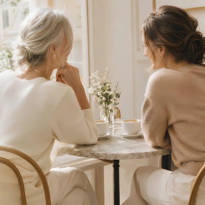 Dos amigas conversando en un café, lo que nadie te dice – Esencia de Mujer